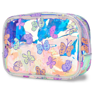 Iscream  Bright Butterflies Clear Holographic Cosmetic Bag
Multicolored butterfly-patterned rectangular pouch on a white background