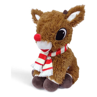 Rudolph with Scarf Warmies
Plush reindeer toy with a red nose and striped scarf on a white background