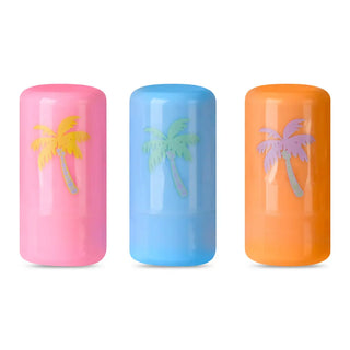 Iscream Palm Paradise lip balm set with tropical-themed containers and colorful packaging, perfect for moisturizing lips.