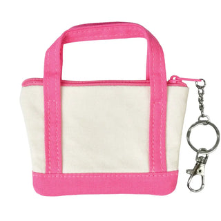 Iscream Mini Tote Bag Lip Balm Key Chain Set
Small white bag with pink trim and a matching keychain on a white background