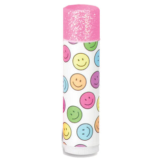 Iscream Mini Tote Bag Lip Balm Key Chain Set
Bottle with colorful smiley face design and pink cap on a white background