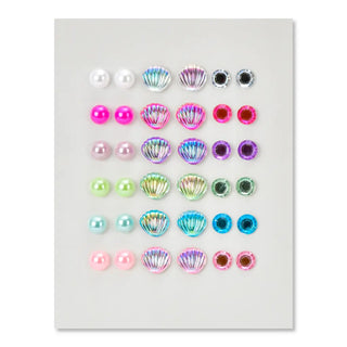 Iscream Mermaid Vibes stick-on earrings featuring colorful mermaid design on a white background