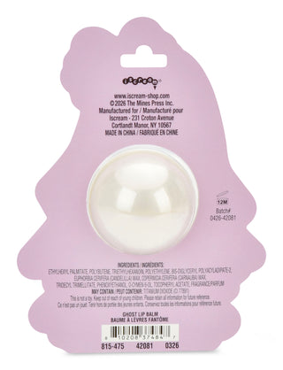 Iscream Ghost Lip Balm
Ghost Lip Balm in Ghost Pink by Minnie Pins, shown in its original pink die-cut blister packaging with a barcode and product details.