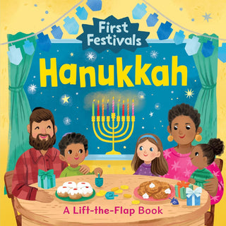 First Festivals: Hanukkah: A Lift-the-Flap Book Board Book
Book cover of 'Hanukkah' with a family around a table celebrating Hanukkah, featuring a colorful Menorah.