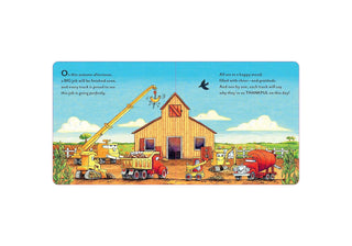 Construction Site A Thankful Night: A Thanksgiving Lift-the-Flap Book (Goodnight Construction Site)
Illustrated book page with a barn and farm vehicles on a colorful background