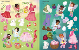 Sticker Dolly Dressing Easter Party: A Magical Easter Dress Up Sticker Activity Book
Two sheets of children's stickers with various characters on a white background.