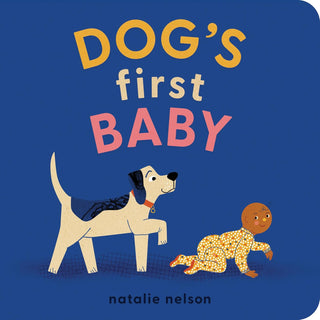 Penguin Random House Dog's First Baby: A Board Book (Dog and Cat's First) Board Book
Book cover of 'Dog's First Baby' with a dog and baby illustration on a blue background.