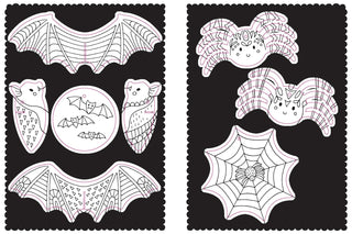 Hachette Press Out and Decorate: Halloween Board Book 
Set of black and white bat and spider web designs on a black background