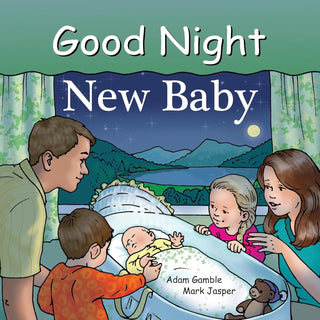 Penguin Random House Good Night New Baby (Good Night Our World) Board Book
Book cover of 'Good Night New Baby' with parents and children around a baby in a crib.