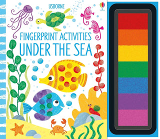Fingerprint Activities Under The Sea Spiral Bound Book
Book titled 'Fingerprint Activities Under the Sea' with colorful sea-themed illustrations and a rainbow color swatch on a blue background.