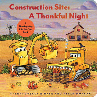 Hachette Construction Site A Thankful Night: A Thanksgiving Lift-the-Flap Book (Goodnight Construction Site)
Book cover of 'Construction Site: A Thankful Night' with cartoon construction vehicles and harvest scene.
