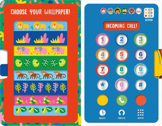 My First Phone Board Book
Two colorful phone-themed boards with animal patterns and a keypad on a white background.