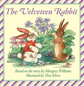 The Velveteen Rabbit Board Book
Book cover of 'The Velveteen Rabbit' with two rabbits and flowers on a striped background