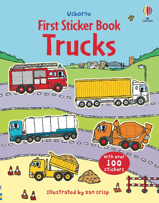 First Sticker Book Trucks Activity Book
Usborne First Sticker Book Trucks with colorful illustrations of various trucks on a road.