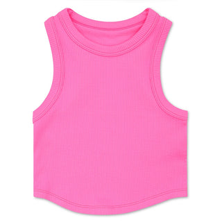 Iscream Cropped Ribbed Racerback Tank Top - Bright Neon Pink