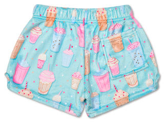 Iscream Milkshake Plush Shorts
Shorts with ice cream and drink pattern on a light blue background