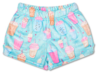 Iscream Milkshake Plush Shorts
Shorts with ice cream and cupcake pattern on a light blue background