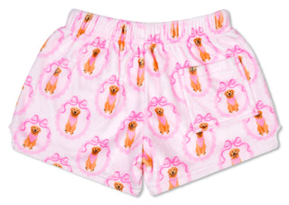 Iscream Golden Girl plush shorts, back view with soft gold fabric and elastic waistband