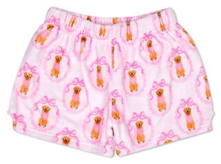 Iscream Golden Girl plush shorts, front view in gold with soft textured fabric