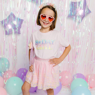 Sweet Wink Pastel Rainbow BDay Girl Patch Short Sleeve T-Shirt - Ballet