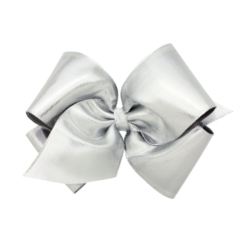 Wee Ones King Metallic Lame Overlay Hair Bow on Clippie - Silver