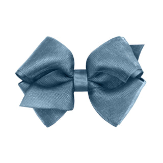 Extra small gray grosgrain ribbon hair bow on clippie by Wee Ones, perfect for delicate baby and toddler hairstyles.