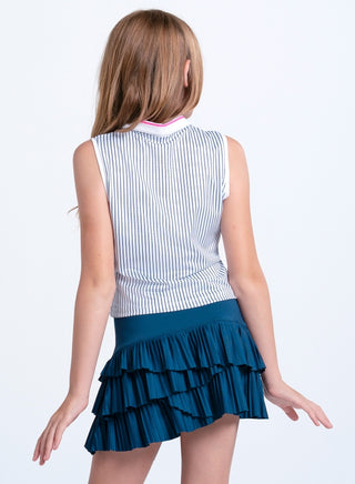 Lucky In Love girls' white glow point polo tank top with sleeveless design and soft fabric, perfect for casual wear.