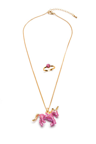 Great Pretenders Glitter Pink Unicorn Necklace & Ring Set, Great Pretenders, cf-type-jewelry-sets, cf-vendor-great-pretenders, Creative Education, EB Girls, Glitter Unicorn, Great Pretenders,