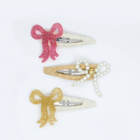 Lilies & Roses Fancy Bow in Gold, Pearl, and Vintage Pink Snap Clip Set