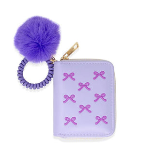 Zomi Gems 3D Bow Pom Pom Zip Wallet - Purple
Purple keychain with a fluffy pom-pom and a small pouch with pink bows on a white background