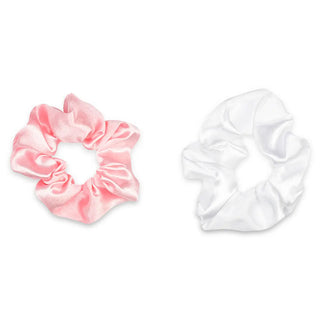 Iscream Hair Accessory Stocking Set
Pink and white satin hair scrunchies on a white background