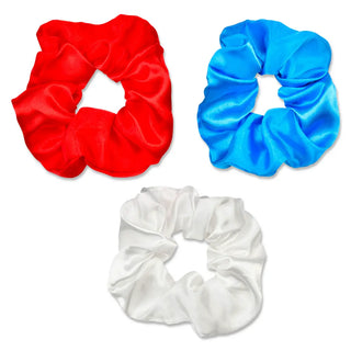 Set of three Iscream Cherry on Top scrunchies in pink, red, and cherry patterns, perfect for casual hair styling.