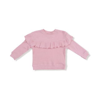 Angel Dear V- Ruffle Waffle Top and Rib Flare Pant Set - Petite Cowgirl Boots
Pink ruffled sweater on a white background