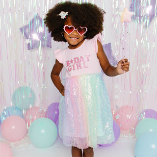 Sweet Wink Pastel Rainbow BDay Girl Patch Short Sleeve Dress
