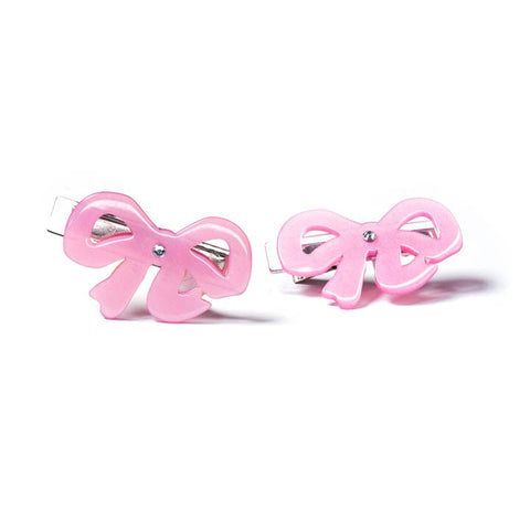 Lilies & Roses Bows Fancy Double Satin Pink Hair Clip Set