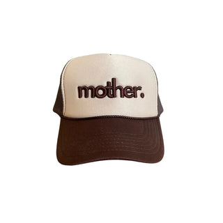 "Mother." Embroidered Trucker Hat - Brown + Tan
Trucker hat with 'mother' text on a light gray background