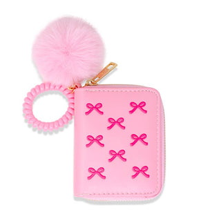 Zomi Gems 3D Bow Pom Pom Zip Wallet - Pink
Pink pouch with bow designs, matching hair tie, and pink pom-pom on a white background