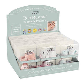 Stephan Baby Boo Bunnie® & Beach Friends
Display box of Stephen Baby Boo-Bunnie plush toys with various designs.