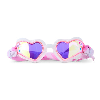Daydream Bling2o Soft Crush Fabric Strap Heart Swim Goggle
Heart-shaped sunglasses with pink and white frame on a white background