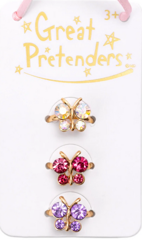 Great Pretenders Boutique Butterfly Gem Ring 3pc Set