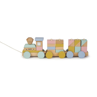 Kalencom Wooden Train
Wooden toy train with colorful blocks on a white background