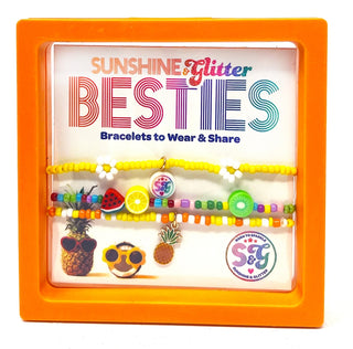 Sunshine & Glitter Besties bracelet set featuring colorful fruit-themed silicone bracelets for friendship and fun.
