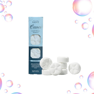 The Lavish Goat Shower Steamers Box - Essence: Eucalyptus
Goat Essence shower strippers with packaging on a white background with bubbles