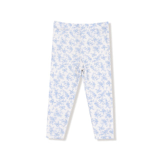 Angel Dear Waffle Pullover With Ruffle & Ribbed Legging Set - Romi Floral
White leggings with blue floral pattern on a white background