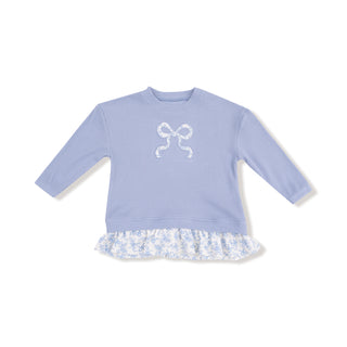 Angel Dear Waffle Pullover With Ruffle & Ribbed Legging Set - Romi Floral
Light blue dress with a bow design on a white background