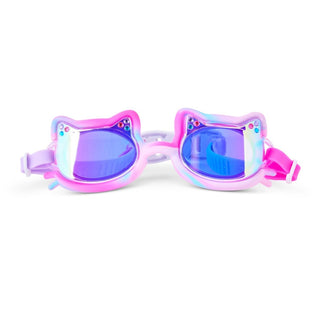 Purrberry Bling2o Tie-Dye Tabby Flexible Cat Frame Swim Goggles
Pink and purple cat-eye goggles with blue lenses on a white background