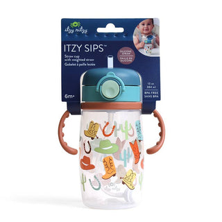 Itzy Ritzy Itzy Sips™ Straw Cup - Giddy Up
Itzy Ritzy sippy cup with cowboy design on a white background