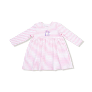 Angel Dear Organic Cotton Jersey Stripe Long Sleeve Play Dress - Big
Pink and white striped dress with text on a white background