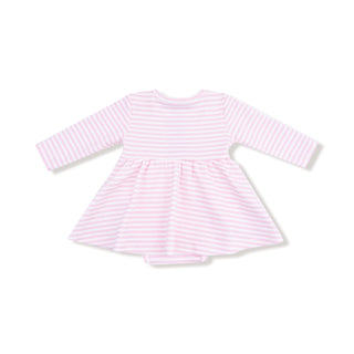 Angel Dear Cotton Jersey Stripe Bodysuit Dress - Lil Sis
Pink and white striped baby dress on a white background