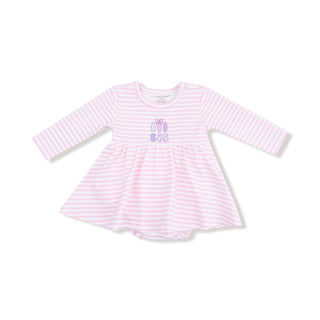 Angel Dear Cotton Jersey Stripe Bodysuit Dress - Lil Sis
Pink and white striped baby dress with a logo on a white background